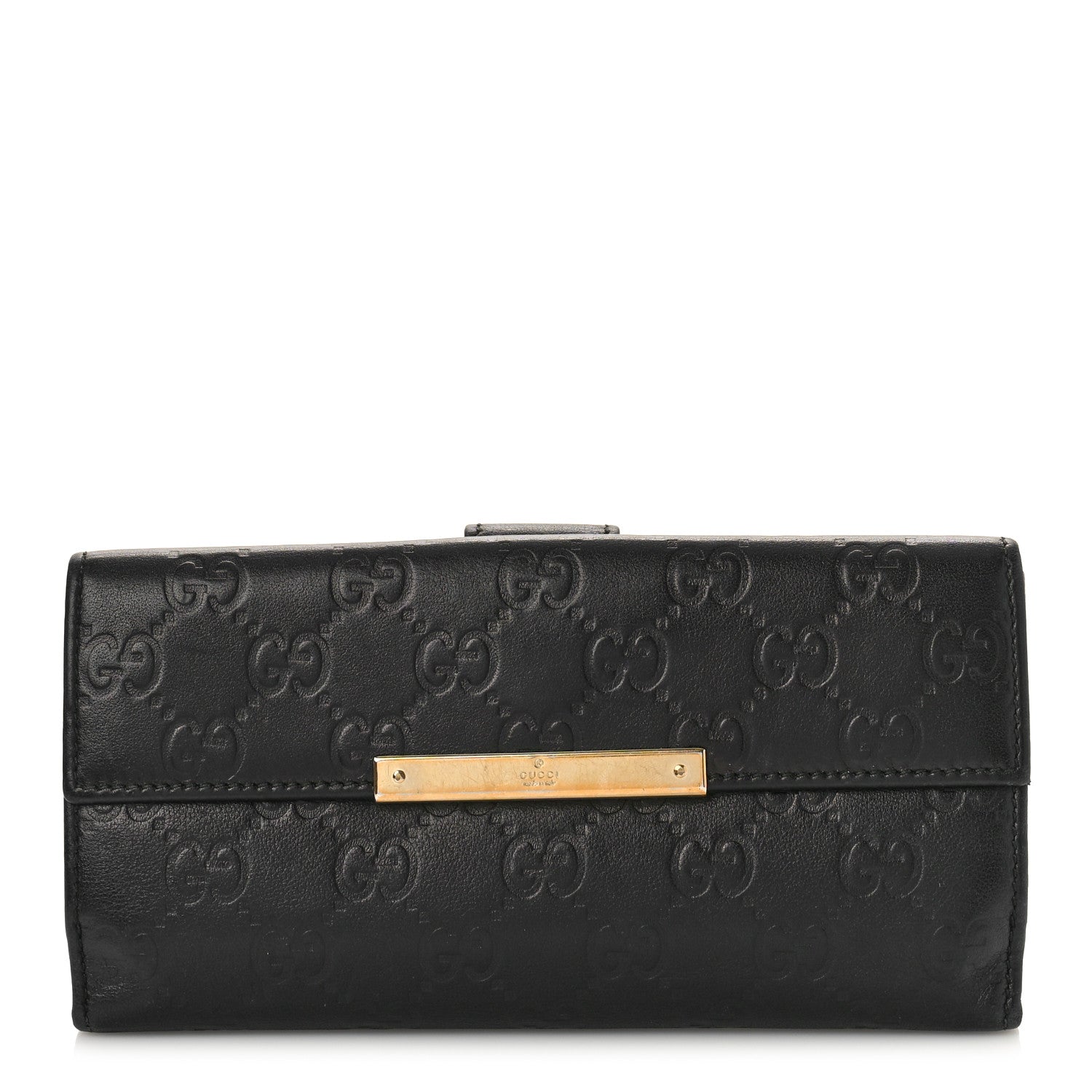 Gucci Guccissima Margaux Calfskin Metal Bar Continental Flap Wallet Black 1 of 13