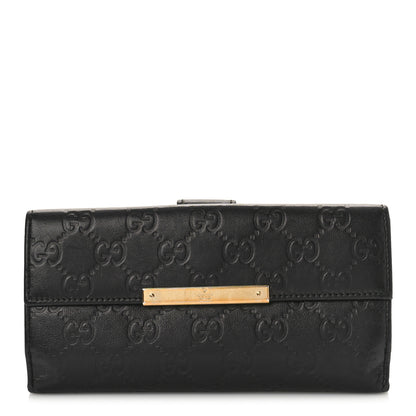 Gucci Guccissima Margaux Calfskin Metal Bar Continental Flap Wallet Black 1 of 13