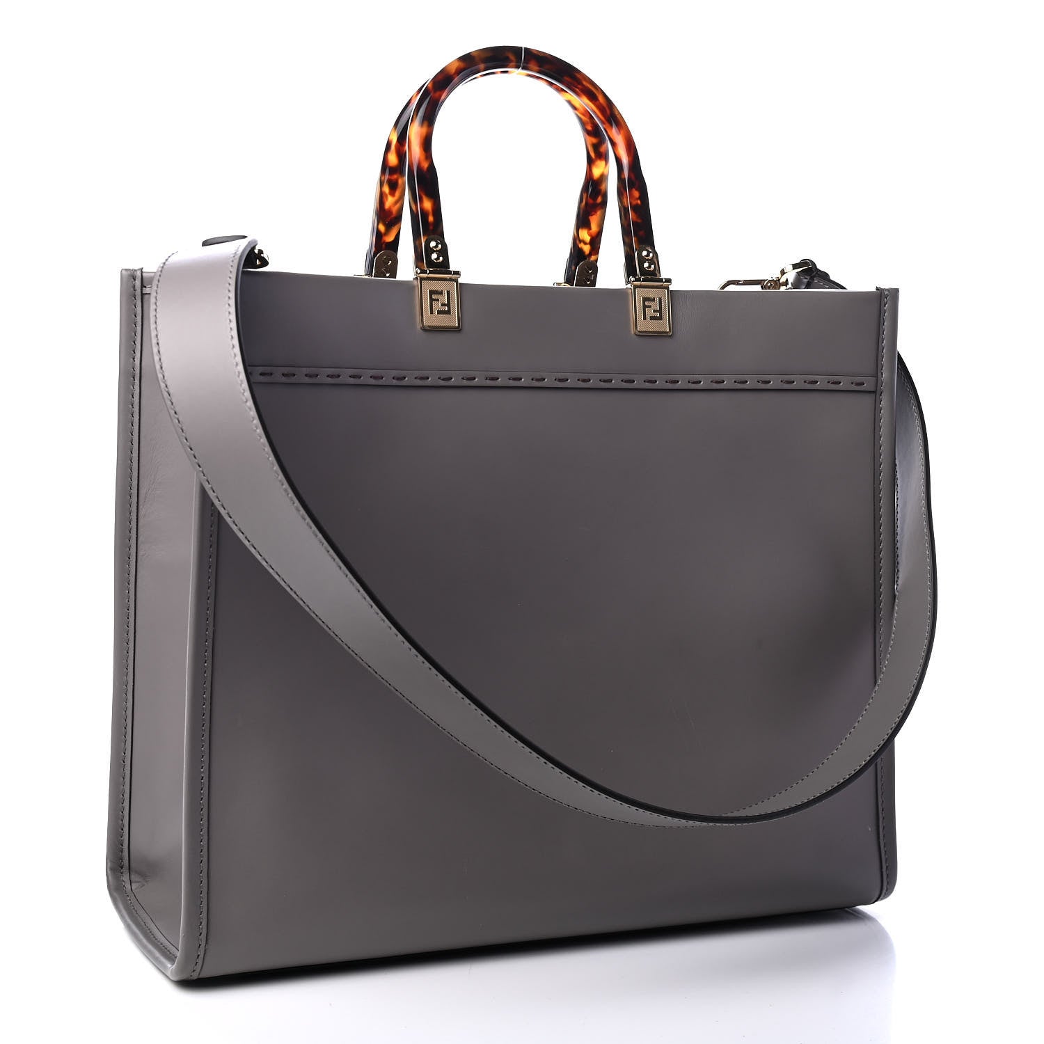 Fendi Vitello King Plexiglass Logo Embossed Medium Fendi Sunshine Shopper Tote Moon 3 of 10