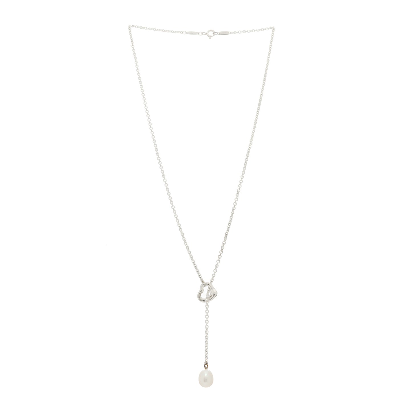 Sterling Silver Cultured Pearl 7.5-8mm Elsa Peretti Open Heart Lariat Necklace