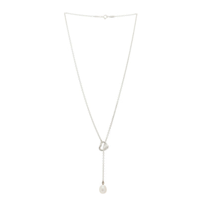 Tiffany Sterling Silver Cultured Pearl 7.5-8mm Elsa Peretti Open Heart Lariat Necklace 3 of 5