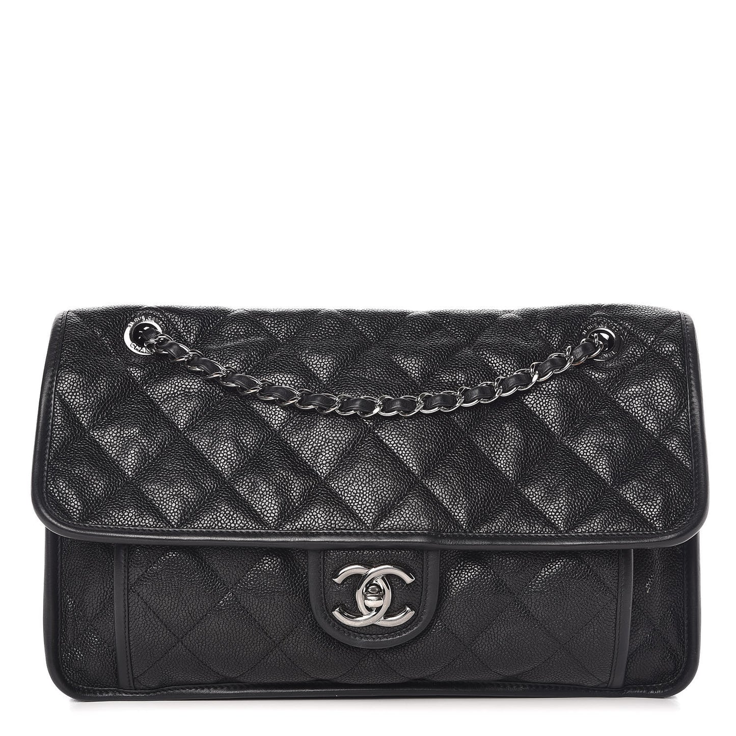 Caviar Quilted Large French Riviera Flap Black