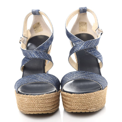 Jimmy Choo Denim Braided Portia 120 Platform Wedge Sandals 39 Navy 5 of 10