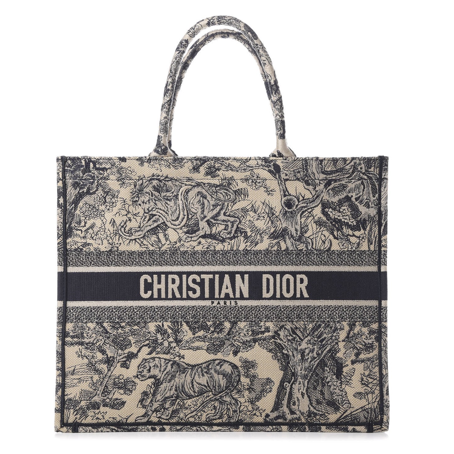 Canvas Embroidered Large Dioriviera Toile De Jouy Book Tote Black