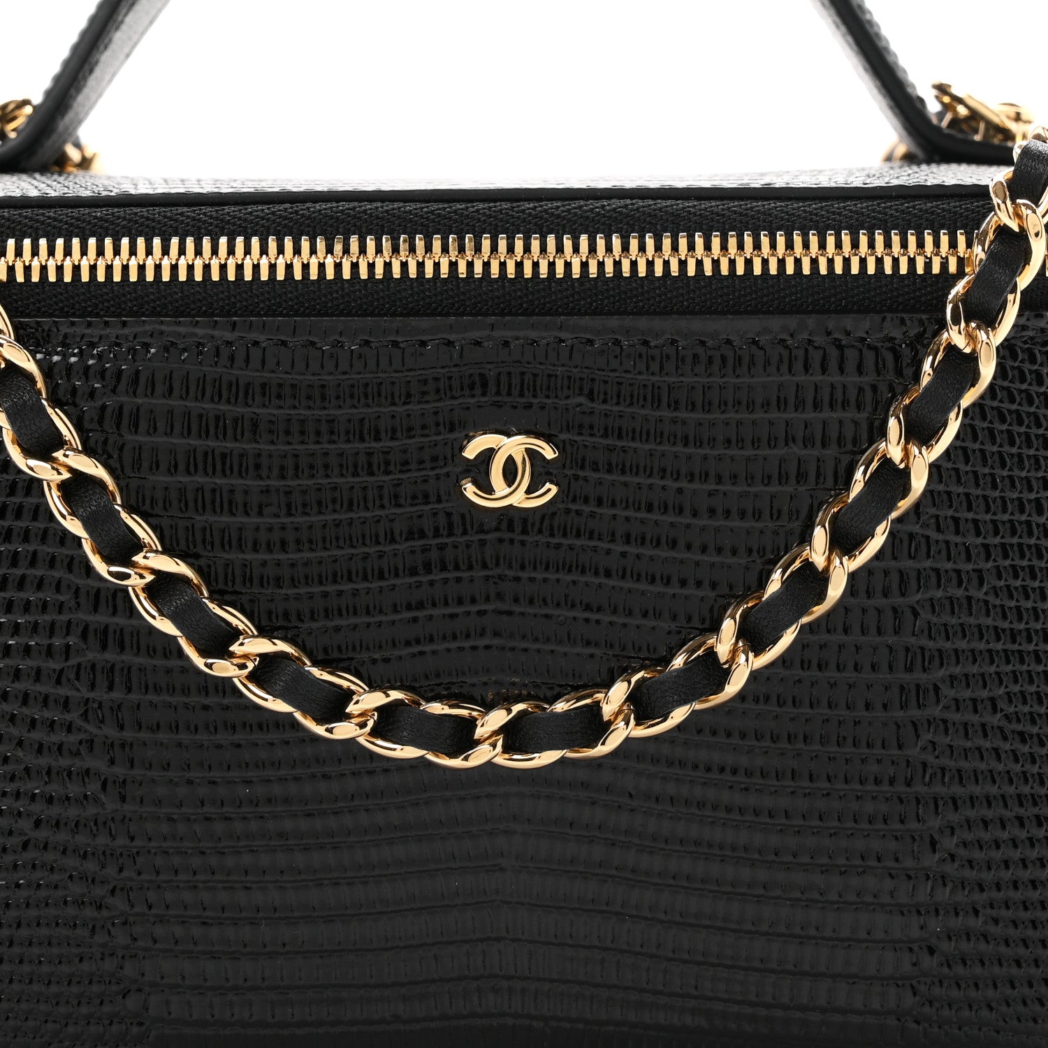 Chanel Calfskin Lizard Embossed Top Handle Vanity With Chain Black 8 of 11