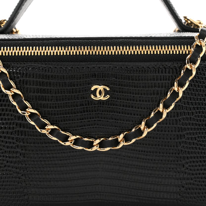 Chanel Calfskin Lizard Embossed Top Handle Vanity With Chain Black 8 of 11