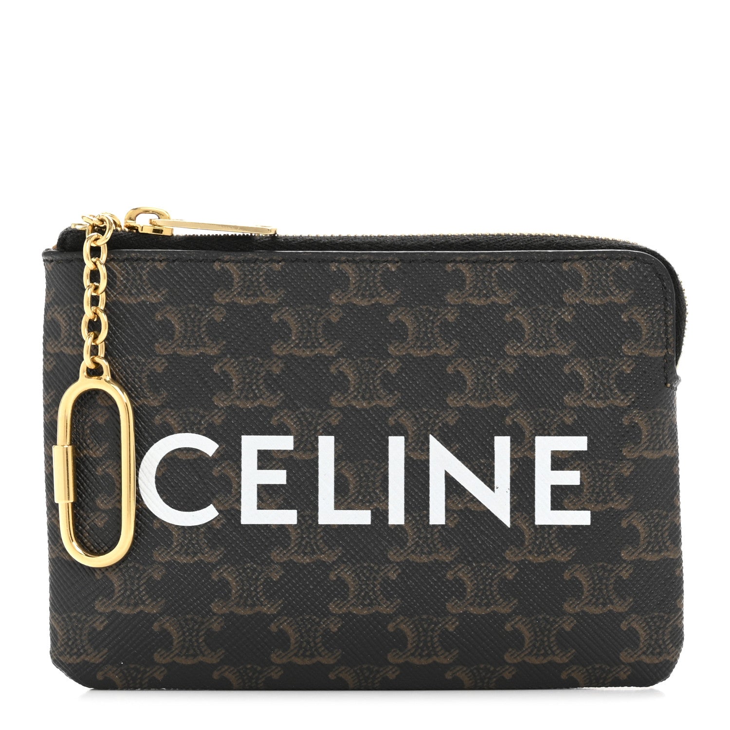 Celine Triomphe Canvas Logo Coin and Card Pouch With Hook Black 1 of 10