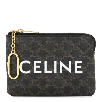 Celine Triomphe Canvas Logo Coin and Card Pouch With Hook Black 1 of 10