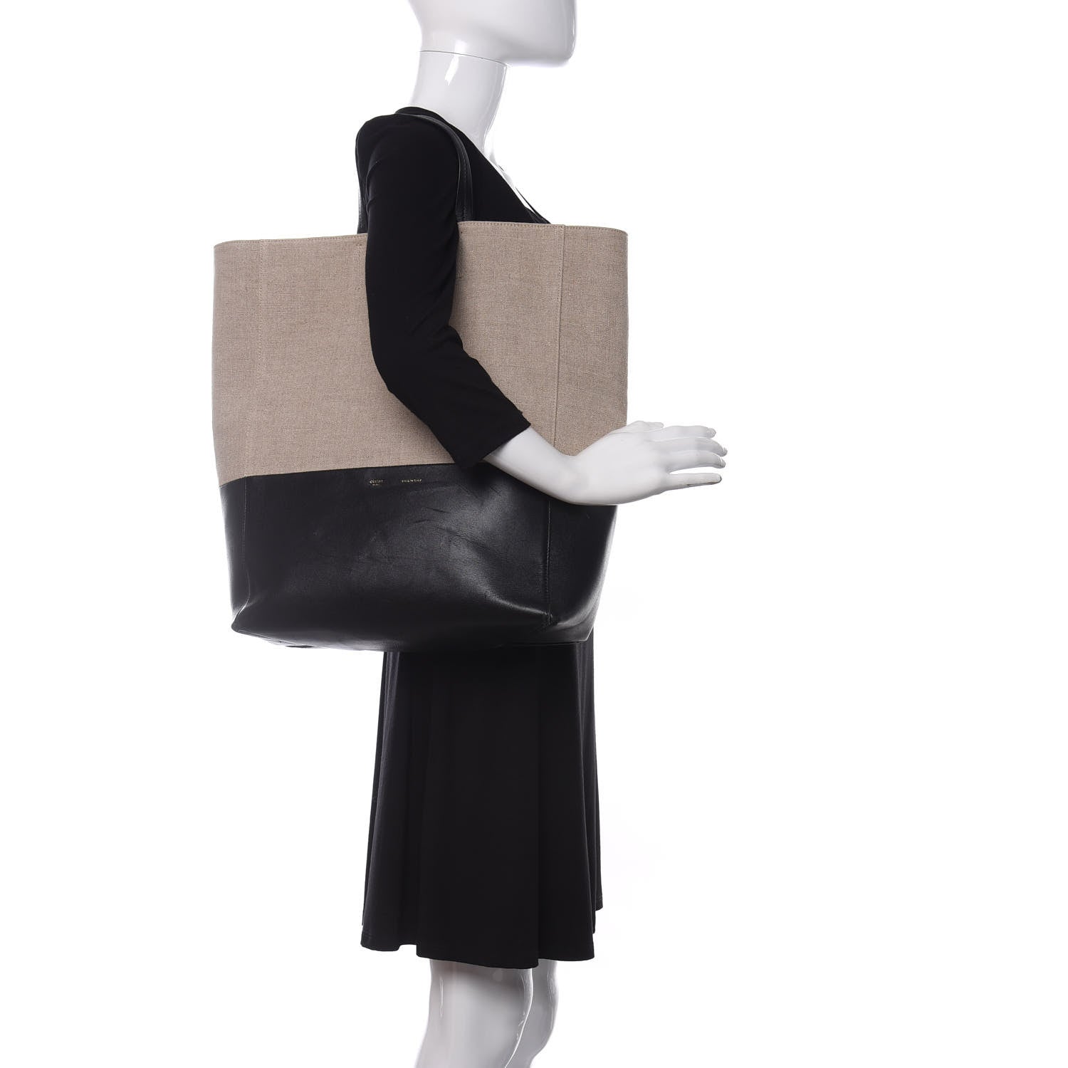 Celine Canvas Lambskin Vertical Bi-Color Cabas Black 2 of 12