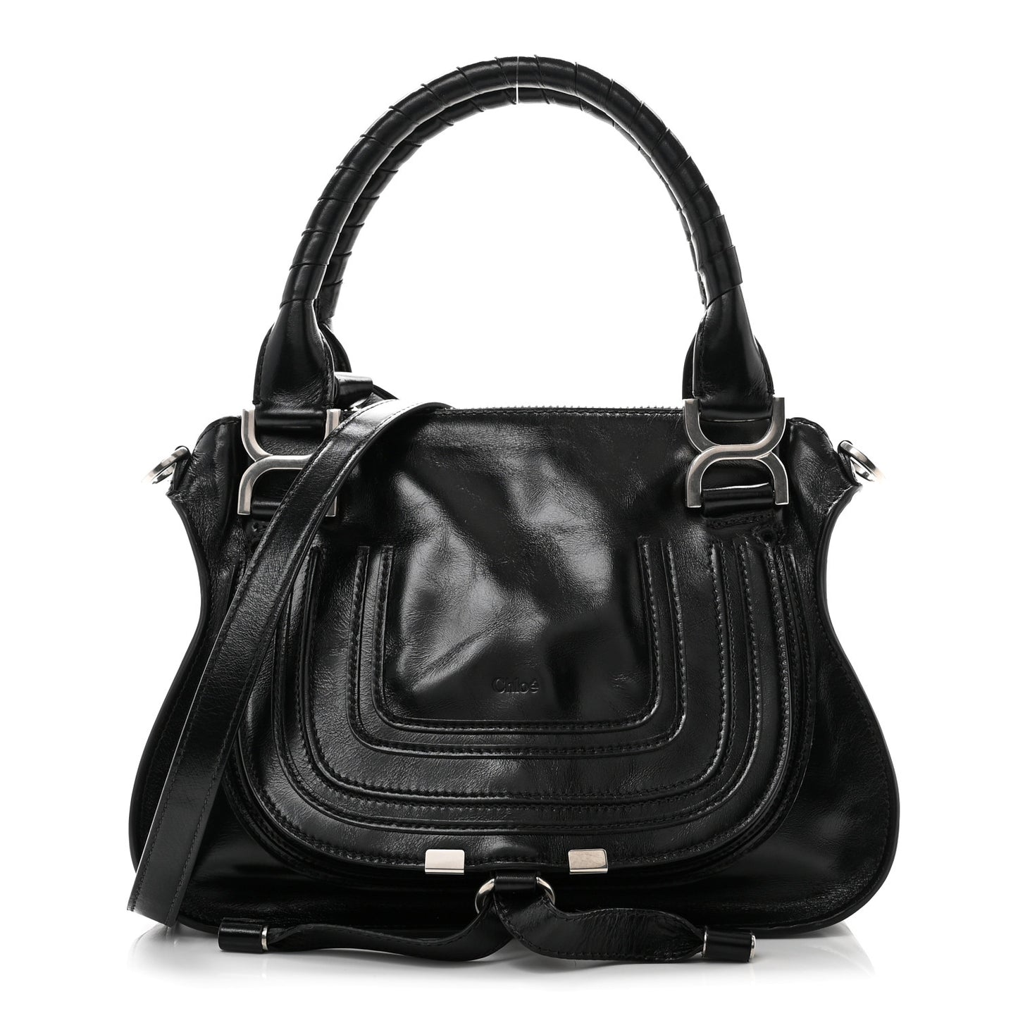 Natural Shiny Calfskin Small Marcie Satchel Black