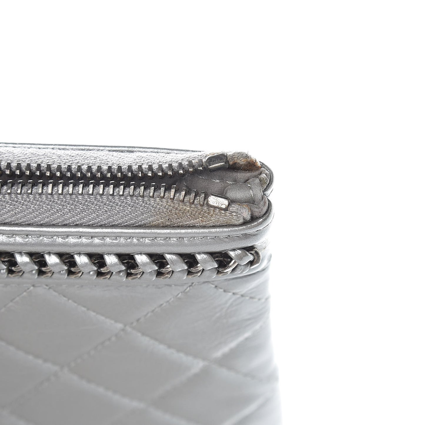 Calfskin Quilted Large Boy Chain Around Cosmetic Case Silver