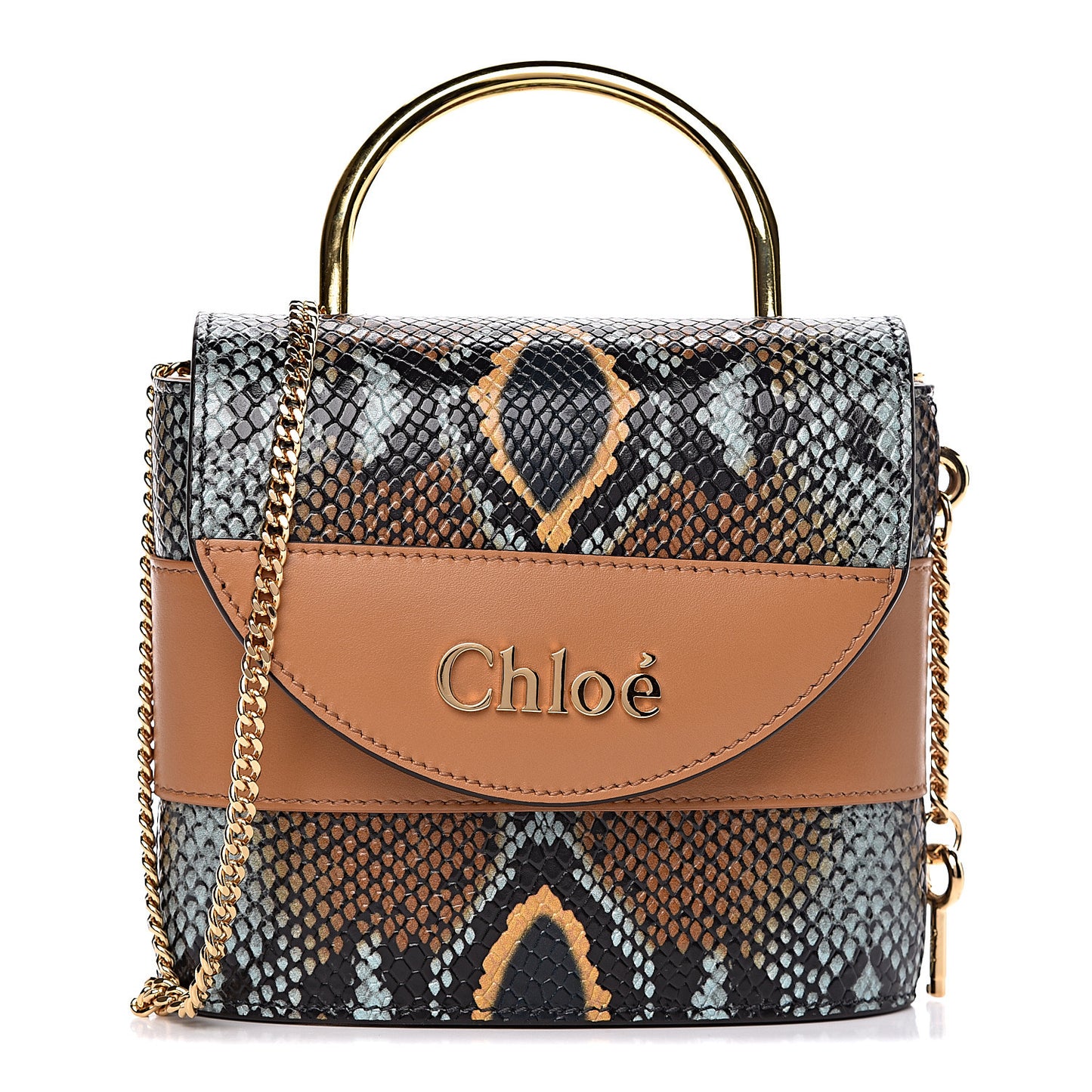 Calfskin Python Embossed Small Aby Lock Faded Blue