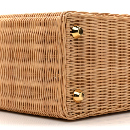 Prada Canvas Wicker Shoulder Bag White Tan 9 of 11