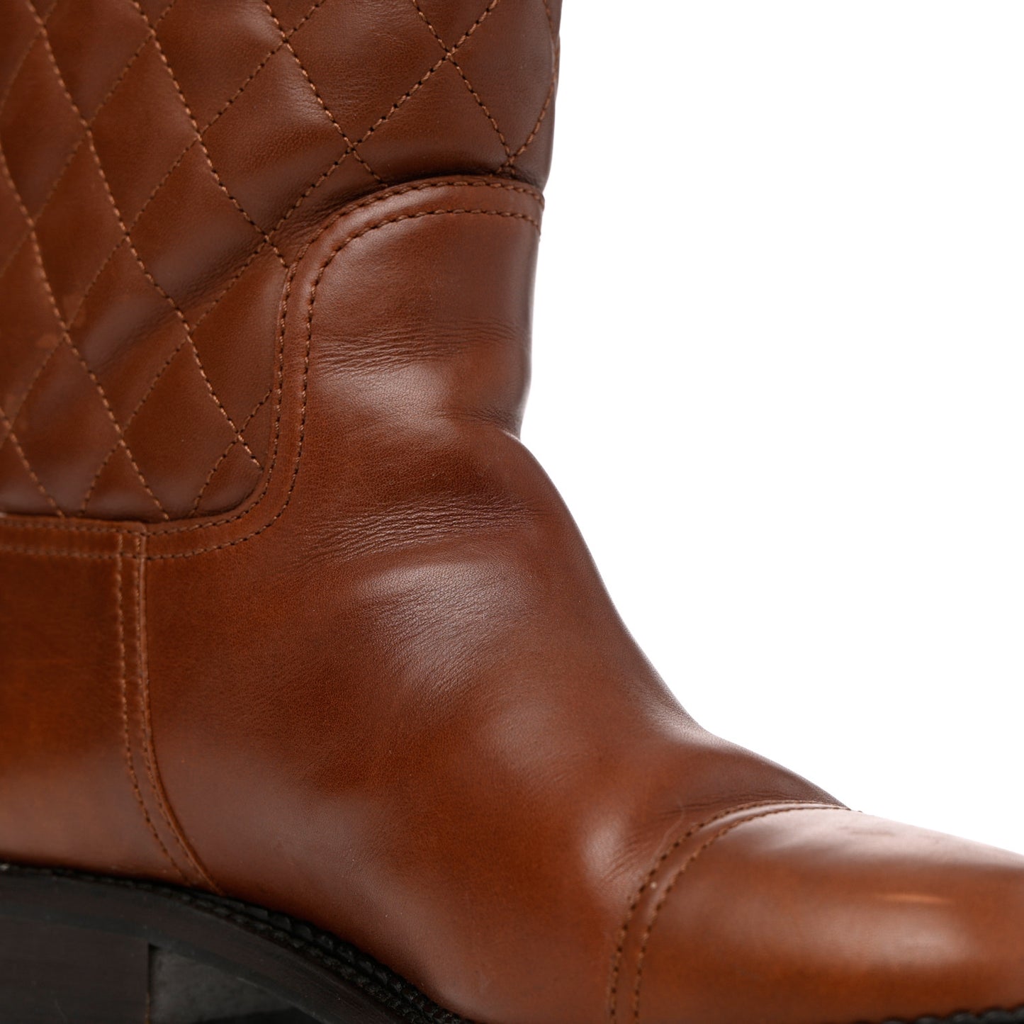 Calfskin Quilted CC Boots 37.5 Brown