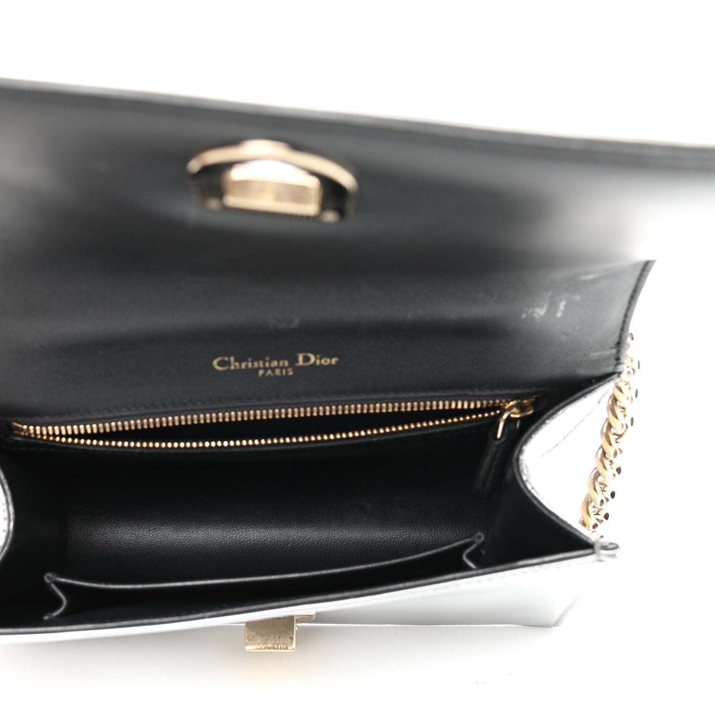 Metallic Patent Micro-Cannage Small Diorama Flap Bag Silver