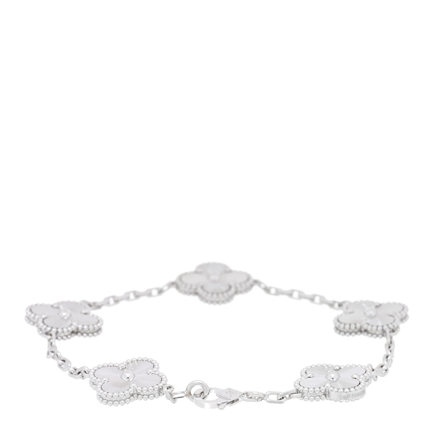 18K White Gold 5 Motifs Guilloche Vintage Alhambra Bracelet