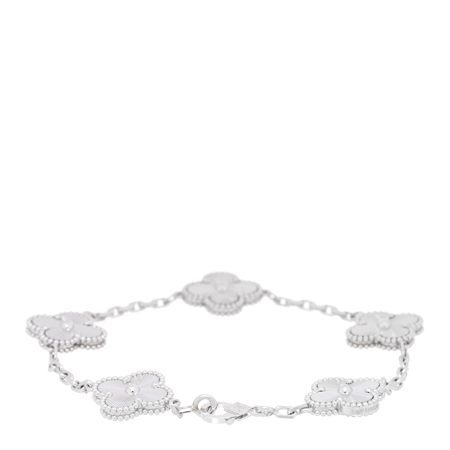 Van Cleef & Arpels 18K White Gold 5 Motifs Guilloche Vintage Alhambra Bracelet 2 of 3