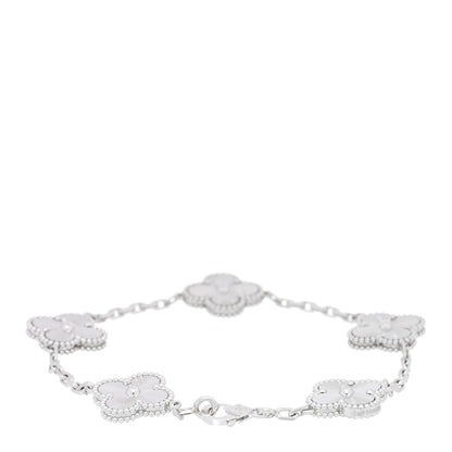 Van Cleef & Arpels 18K White Gold 5 Motifs Guilloche Vintage Alhambra Bracelet 2 of 3