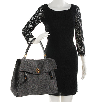 Saint Laurent Patent Tweed Large Muse Two Grey Black 2 of 7