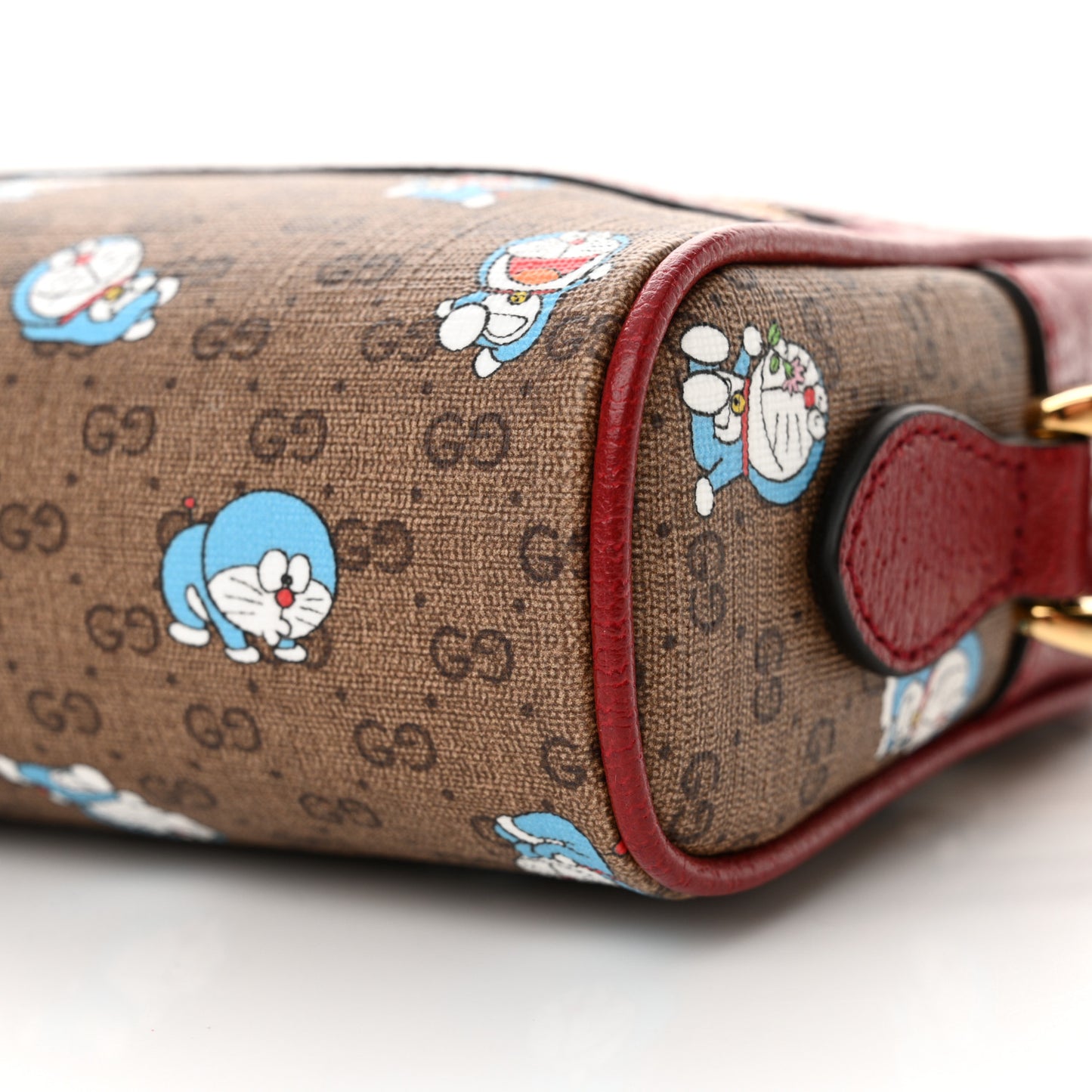 X DORAEMON Mini Vintage GG Supreme Monogram Camera Bag Beige Cherry Red