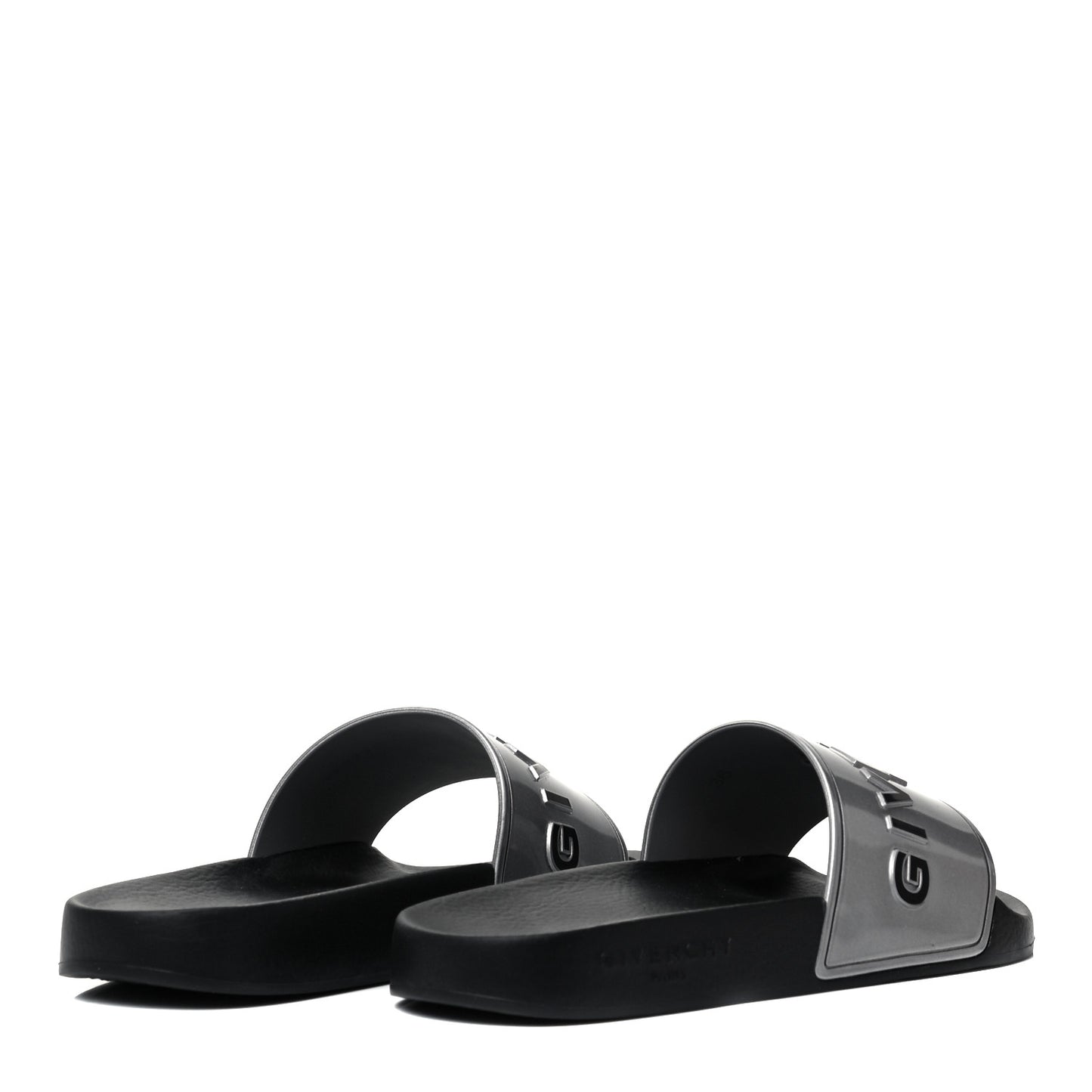 Metallic Rubber Logo Pool Slide Sandals 36 Silver