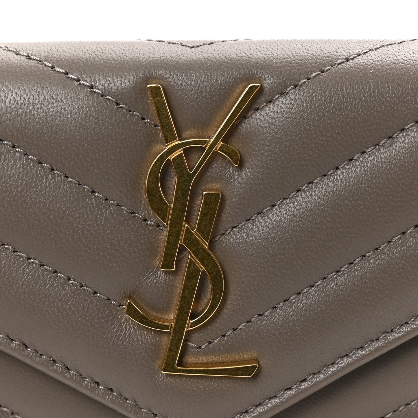 Lambskin Matelasse Chevron Small Monogram Envelope Wallet Dark Beige