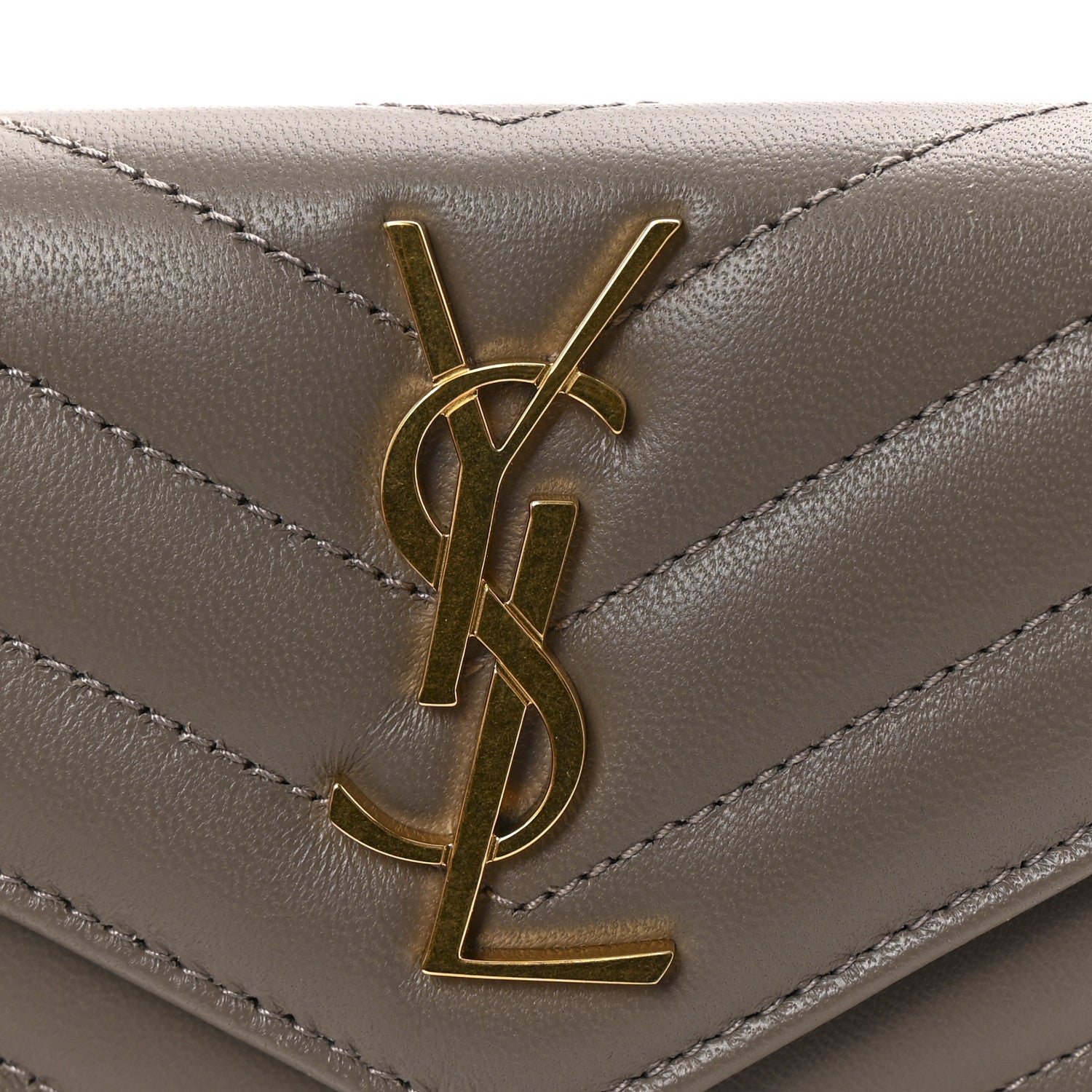 Saint Laurent Lambskin Matelasse Chevron Small Monogram Envelope Wallet Dark Beige 8 of 9