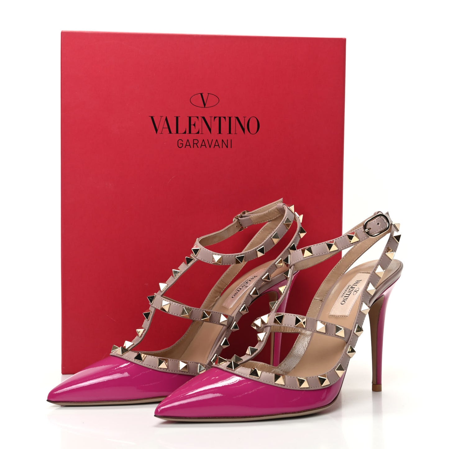 Patent Rockstud Ankle Strap Pumps 37.5 Fuchsia Poudre