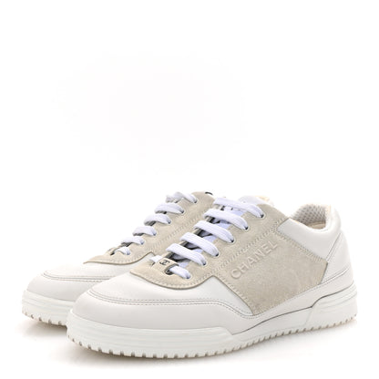 Chanel Calfskin Suede Coco Mark Logo Womens Sneakers 35.5 White 4 of 10