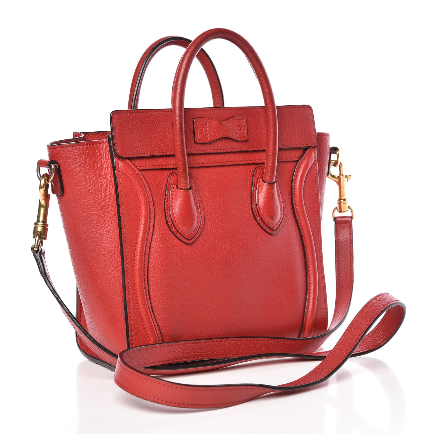 Celine Drummed Calfskin Nano Luggage Coquelicot 3 of 23