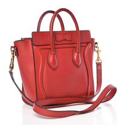 Celine Drummed Calfskin Nano Luggage Coquelicot 3 of 23