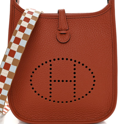 Hermes Taurillon Clemence Maxi Quadrille Evelyne TPM Cuivre Chai Nata Bleu Brume 6 of 10