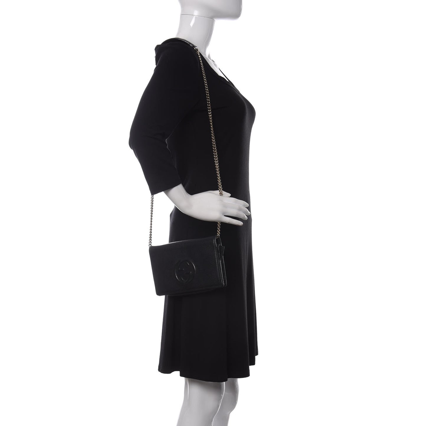 Pebbled Calfskin Soho Wallet on Chain Black