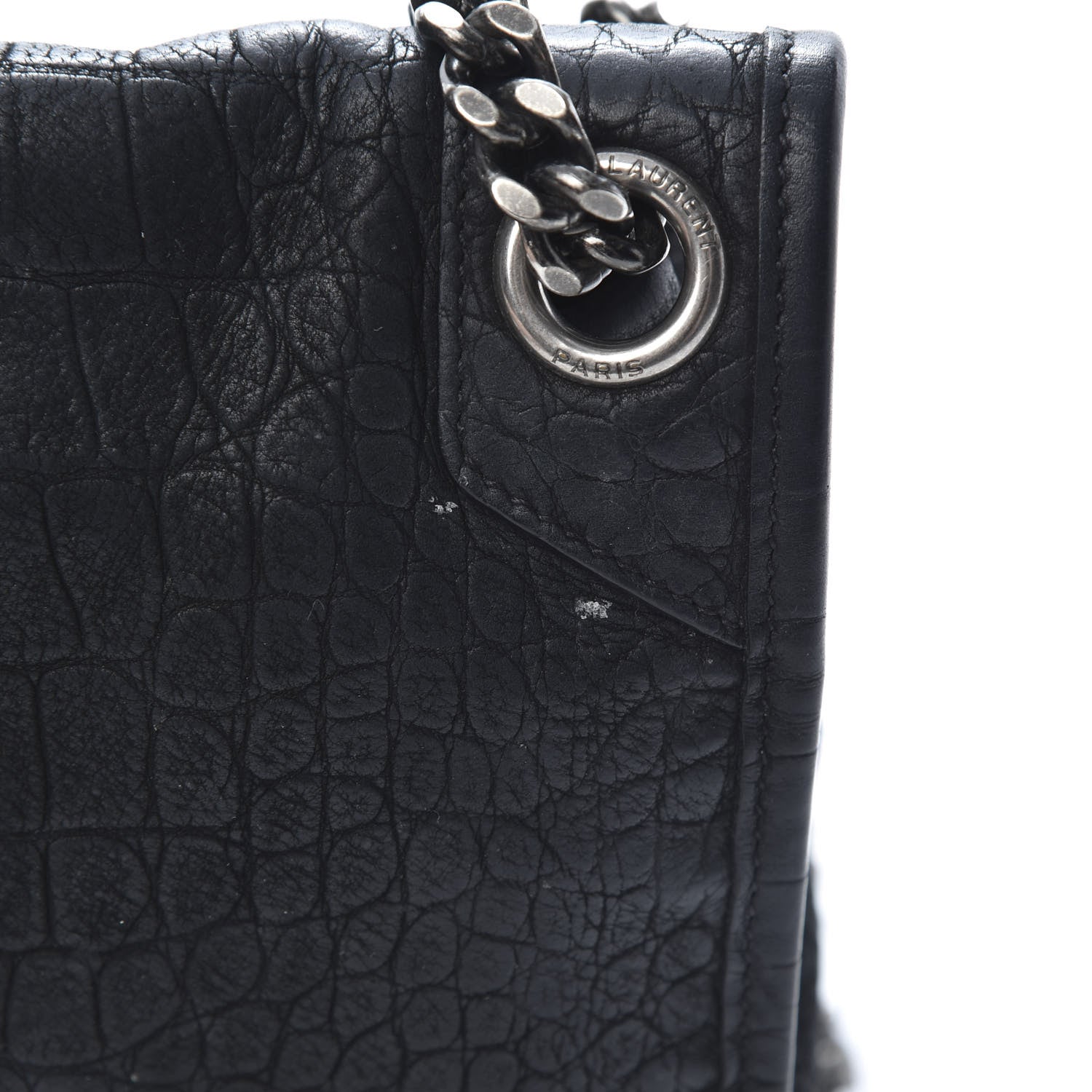 Saint Laurent Nubuck Crocodile Embossed Monogram Medium Niki Chain Satchel Black 14 of 16