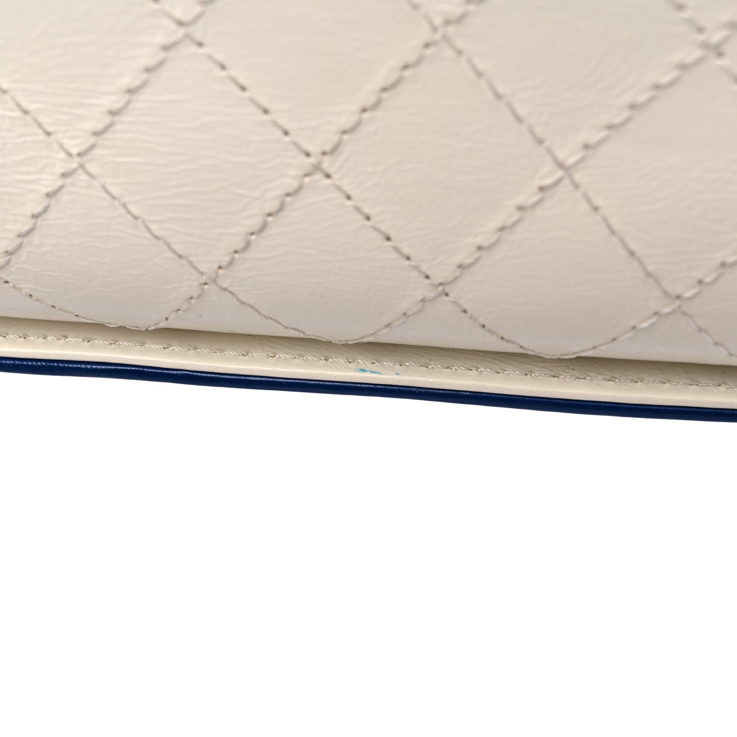 Aged Calfskin Stitched Bag Blue Light Beige