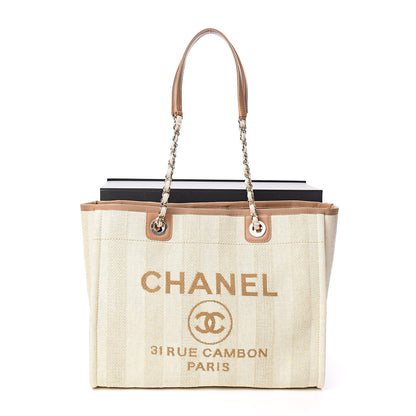 Chanel Straw Raffia Calfskin Striped Small Deauville Tote Beige 11 of 11