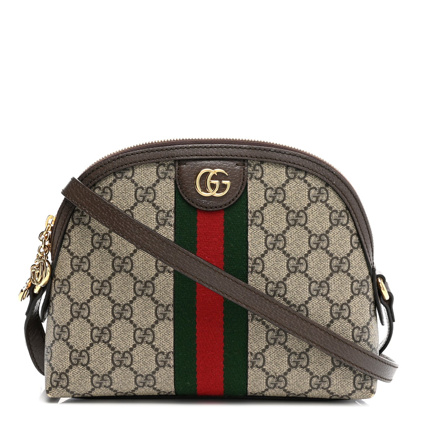 GG Supreme Monogram Textured Dollar Calfskin Web Small Ophidia Dome Shoulder Bag Beige Ebony New Acero