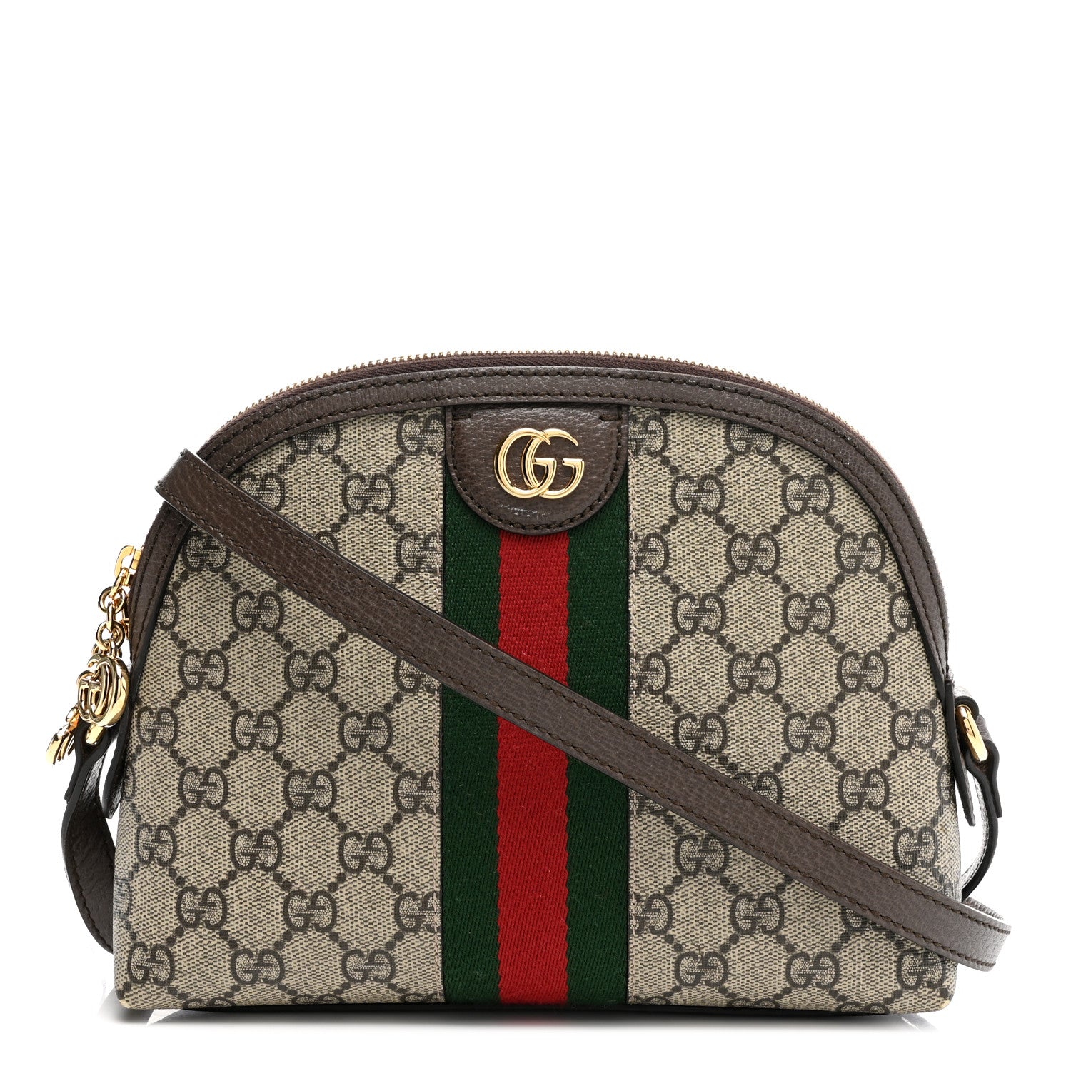 Gucci GG Supreme Monogram Textured Dollar Calfskin Web Small Ophidia Dome Shoulder Bag Beige Ebony New Acero 1 of 11