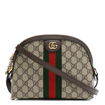 Gucci GG Supreme Monogram Textured Dollar Calfskin Web Small Ophidia Dome Shoulder Bag Beige Ebony New Acero 1 of 11
