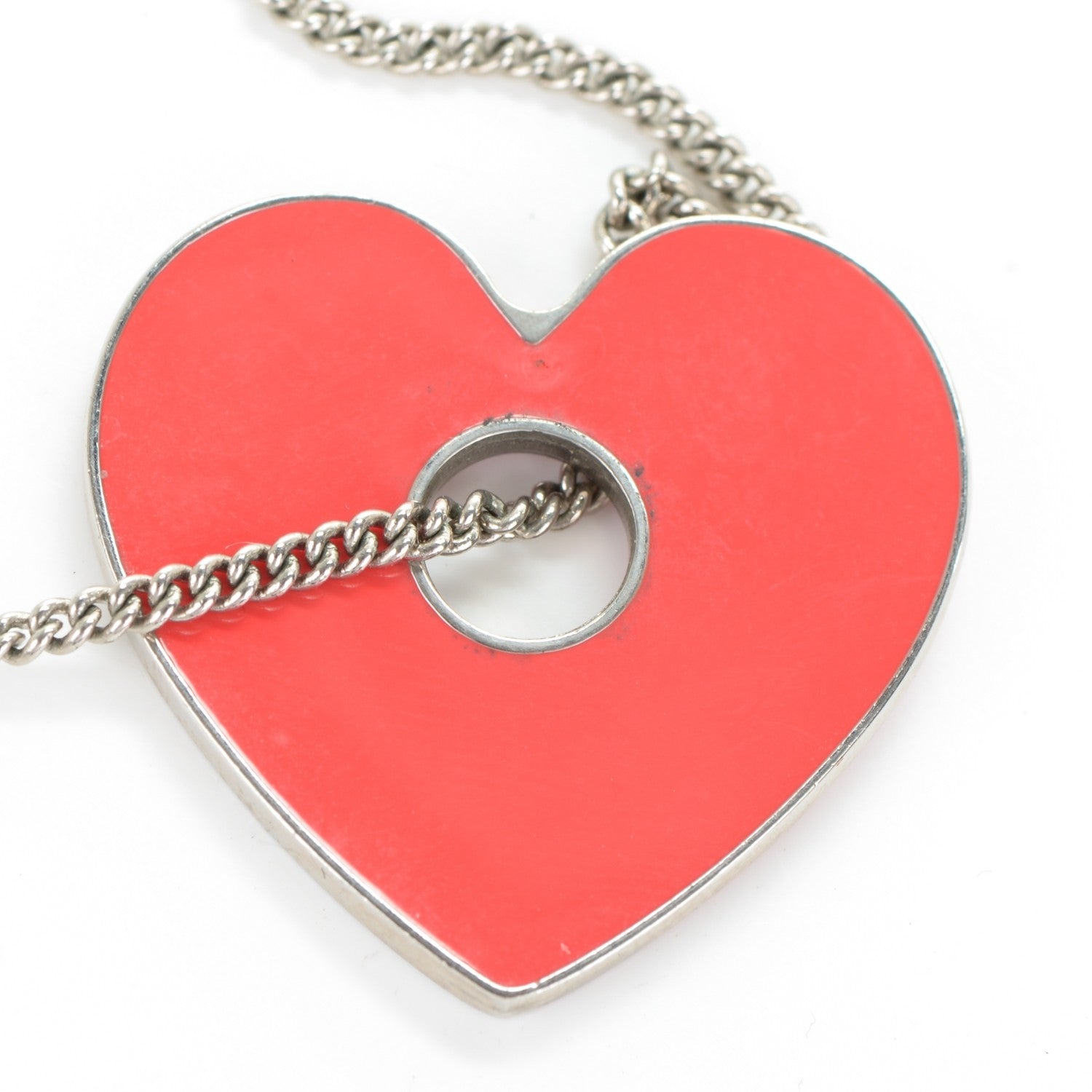 Chanel Enamel Heart CC Charm Necklace Silver 5 of 5