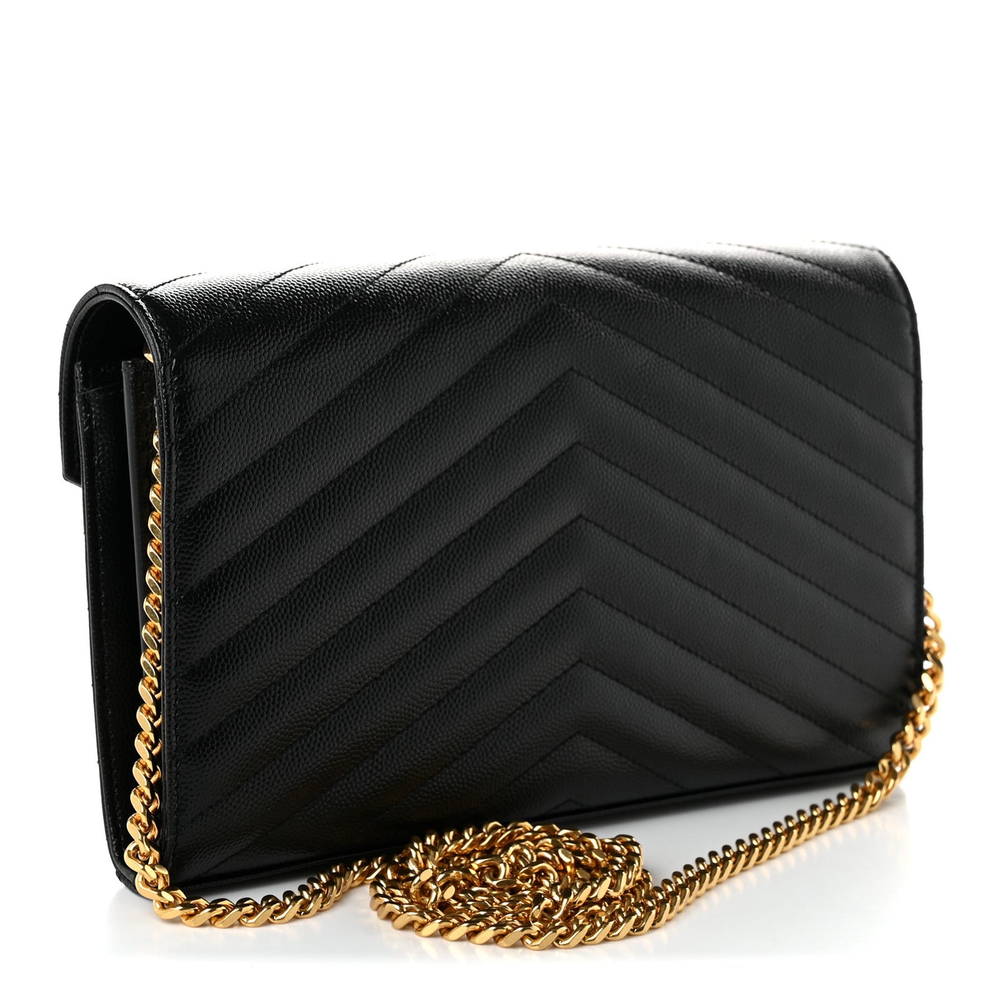 Grain De Poudre Matelasse Chevron Monogram Chain Wallet Black