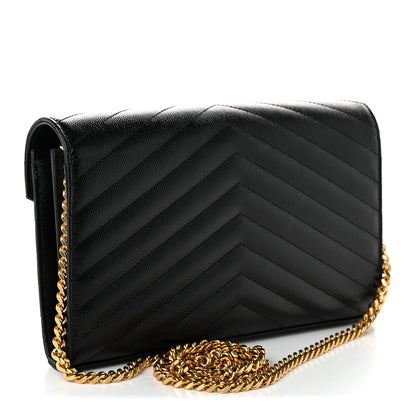 Saint Laurent Grain De Poudre Matelasse Chevron Monogram Chain Wallet Black 2 of 10