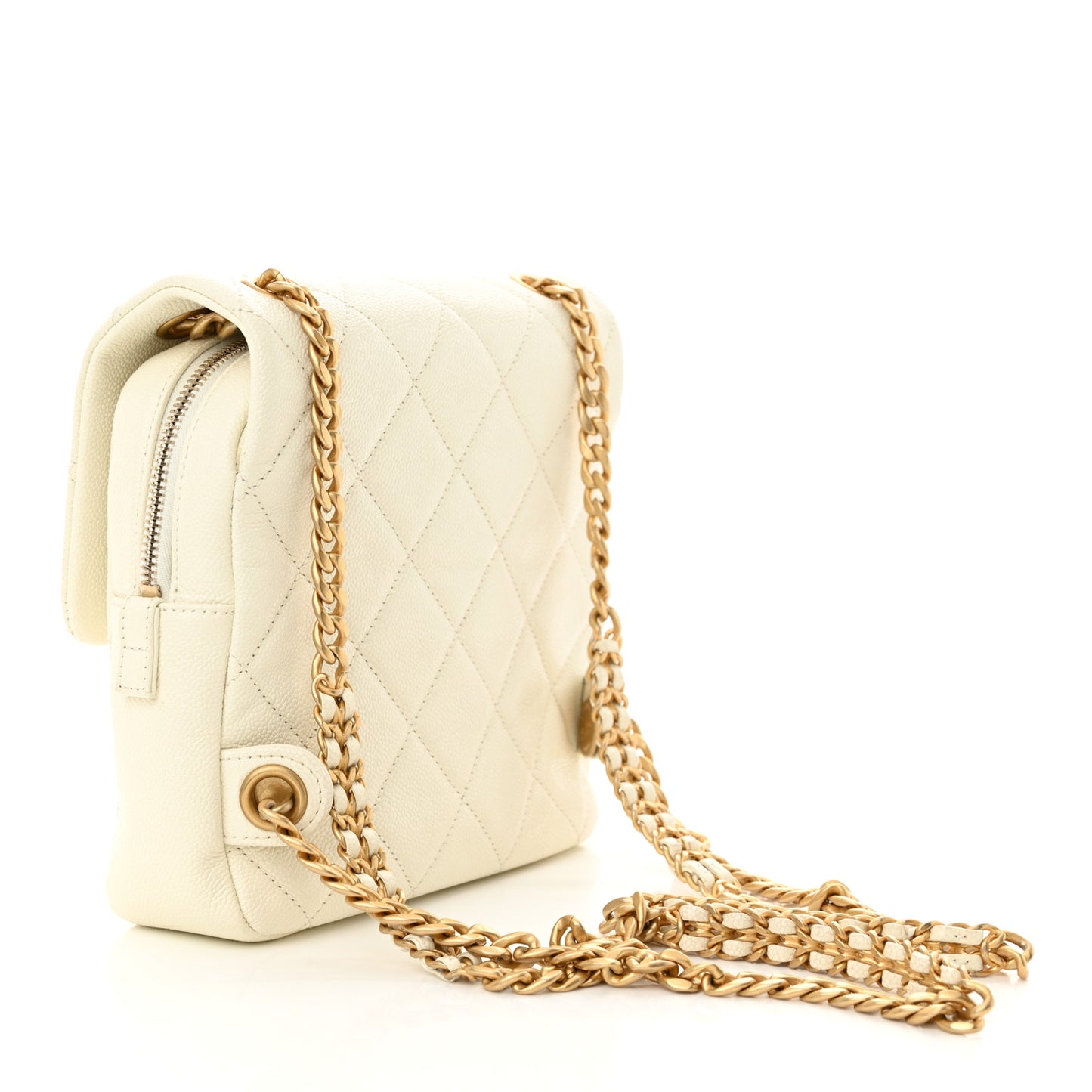 Shiny Caviar Quilted Chain Melody Backpack White