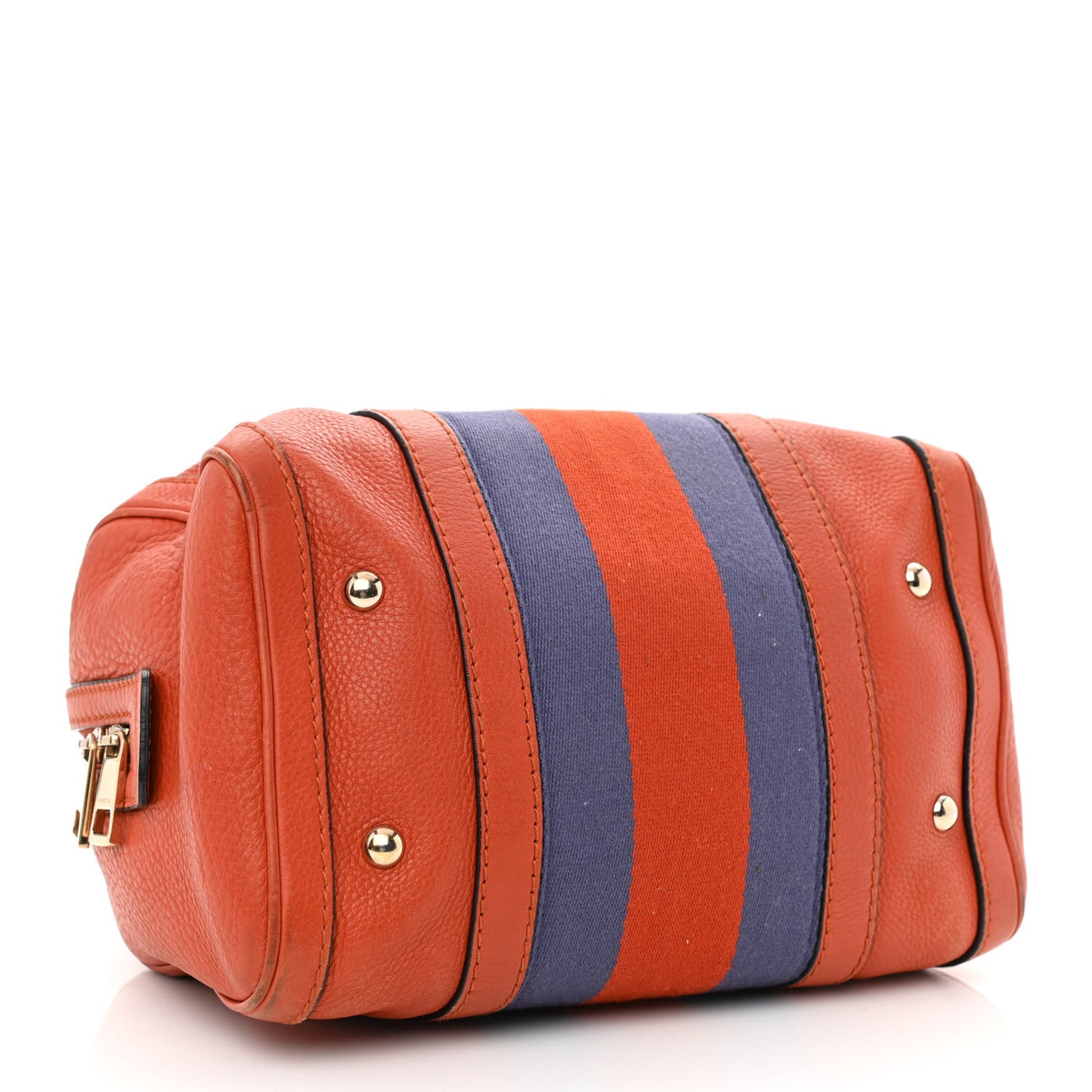 Calfskin Vintage Web Small Boston Orange Blue