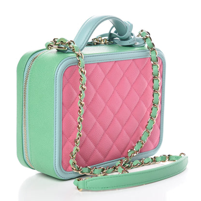 Chanel Caviar Quilted Medium CC Filigree Vanity Case Pink Green Blue 3 of 10