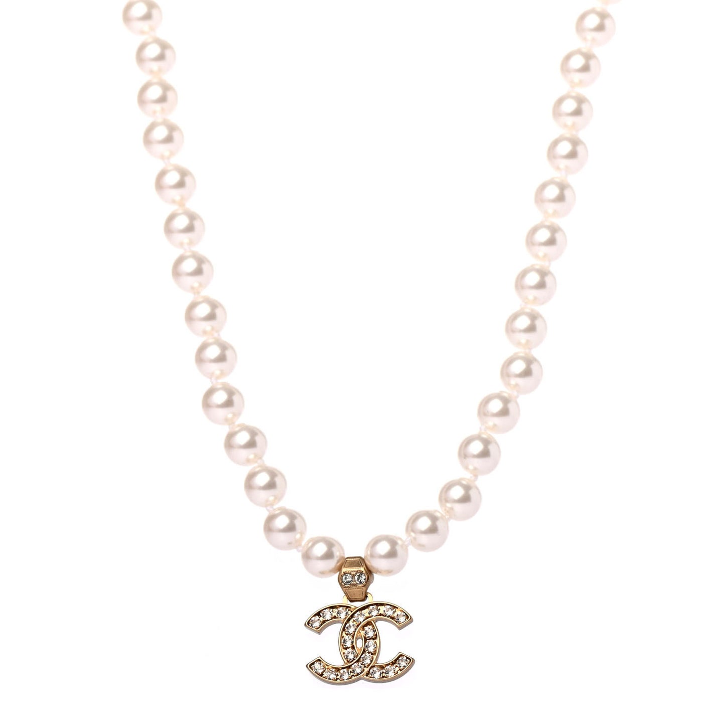 Pearl Crystal CC Short Necklace Gold