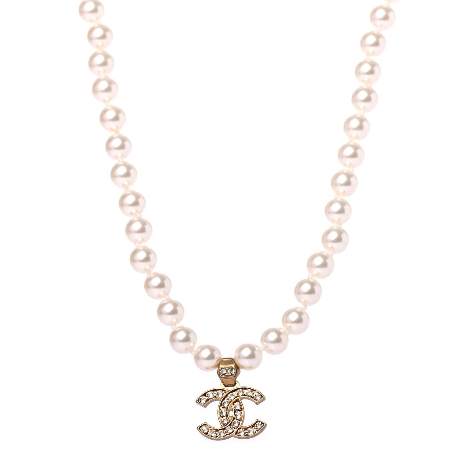 Chanel Pearl Crystal CC Short Necklace Gold 1 of 4