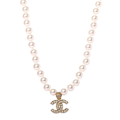 Chanel Pearl Crystal CC Short Necklace Gold 1 of 4