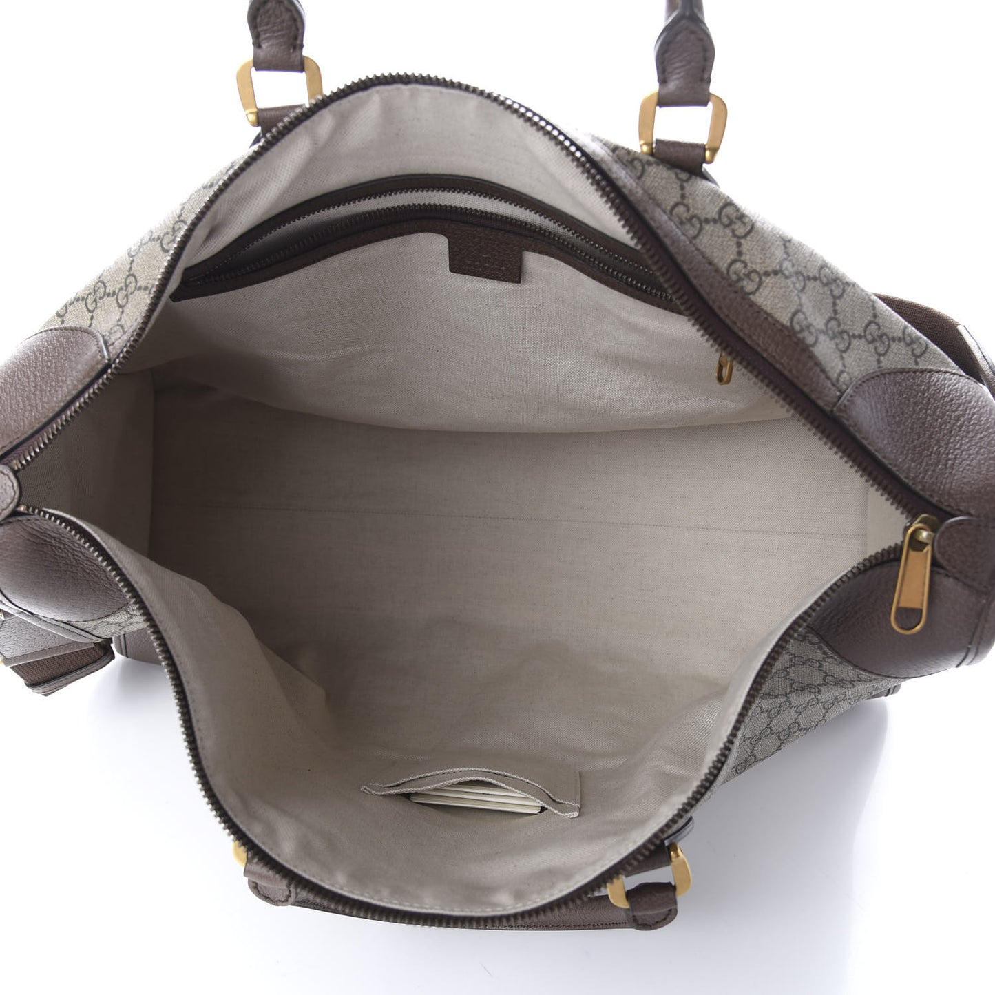 Soft GG Supreme Monogram Textured Dollar Calfskin Web Large Ophidia Carry-On Duffle Bag Beige Ebony New Acero