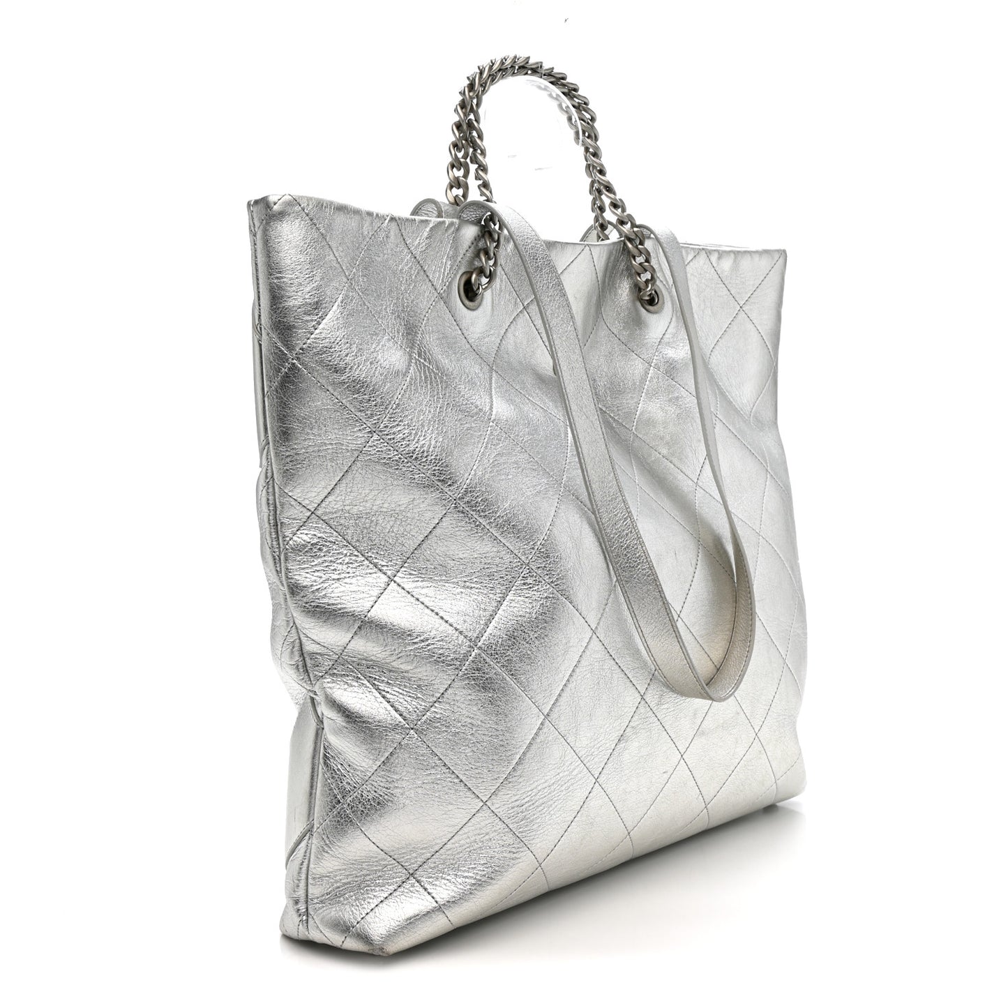 Metallic Calfskin Stitched CC Club Monaco Tote Silver